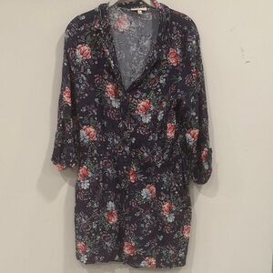 Modcloth Navy and Pink Floral Blouse